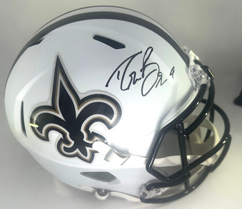 Saints HOF'er DREW BREES Signed Full Size WHITE Replica Speed Helmet AUTO - BAS