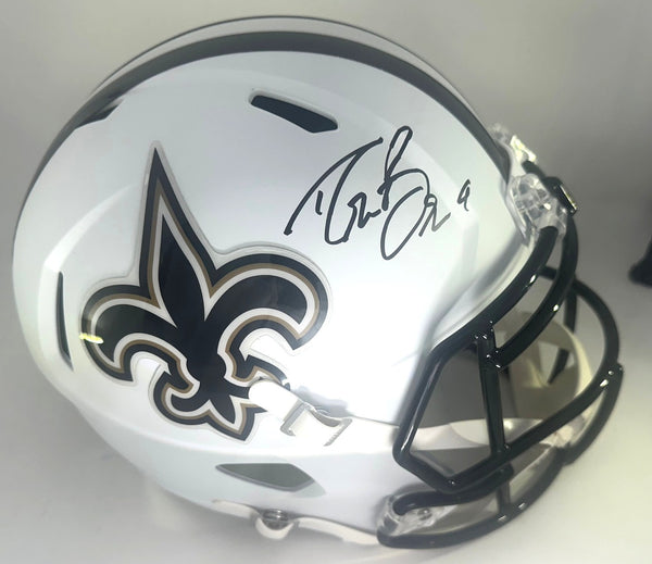 Saints HOF'er DREW BREES Signed Full Size WHITE Replica Speed Helmet AUTO - BAS