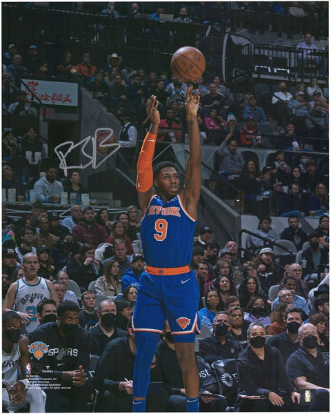 RJ Barrett New York Knicks Signed 16x20 Blue Shooting Photo