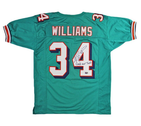 Ricky Williams Signed Miami Custom Teal Jersey with "Grass Over Turf" Insc