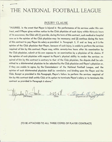 Frank Czapla Cleveland Browns Signed/Autographed 1958 NFL Injury Clause 150380