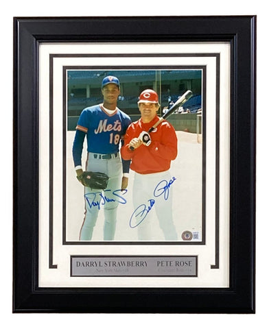 Pete Rose Darryl Strawberry Signed Framed 8x10 Baseball Photo BAS