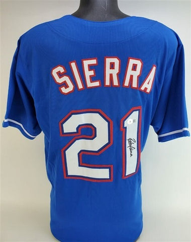 Ruben Sierra Signed Texas Rangers Blue Jersey (Beckett) 1989 A.L. RBI Leader
