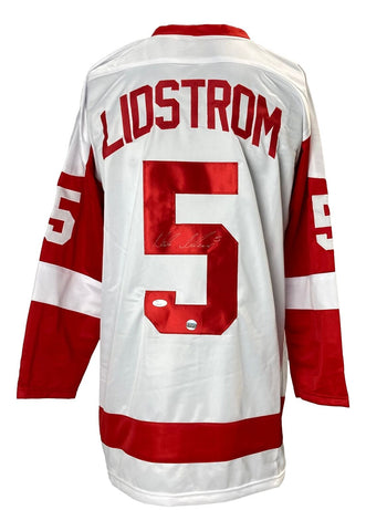 Nicklas Lidstrom Signed In Silver Custom White Pro-Style Hockey Jersey JSA+Lojo