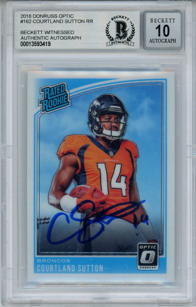 Courtland Sutton Signed 2018 Donruss Optic #162 Rookie Card Beckett 10 Slab