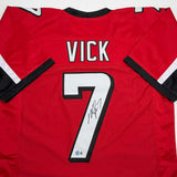 Autographed/Signed MICHAEL MIKE VICK Atlanta Red Jersey PSA/DNA COA