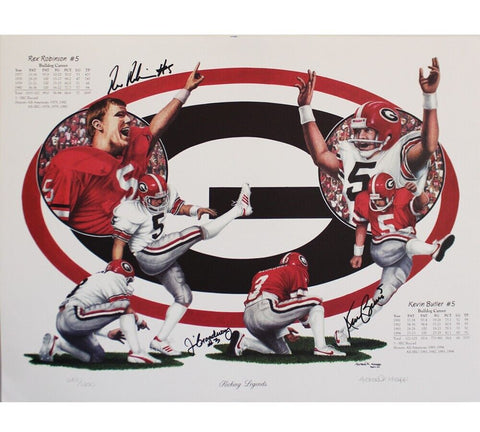 Kevin Butler, Rex Robinson, Jim Broadway Signed Georgia Bulldogs Unframed Print