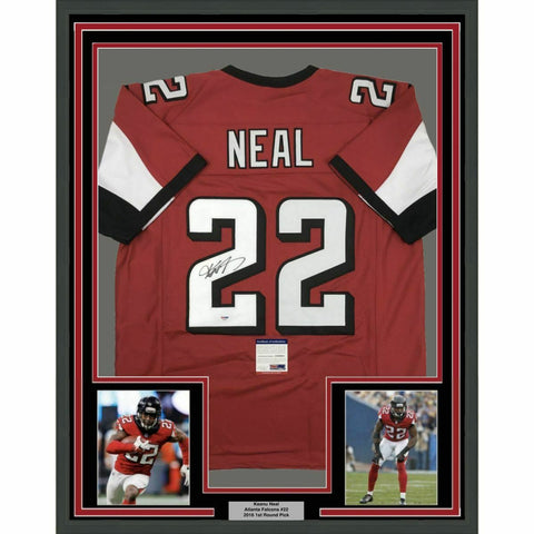 FRAMED Autographed/Signed KEANU NEAL 33x42 Atlanta Red Jersey PSA/DNA COA Auto