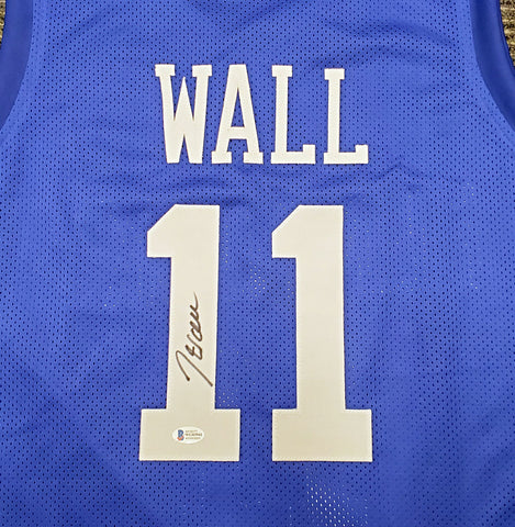 KENTUCKY WILDCATS JOHN WALL AUTOGRAPHED BLUE JERSEY BECKETT BAS STOCK #189804