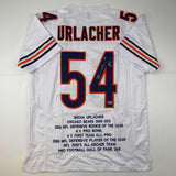 Autographed/Signed Brian Urlacher HOF 18 Chicago White Stat Jersey Beckett COA