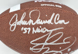 John David Crow & Johnny Manziel Autographed Leather Football Texas A&M Beckett