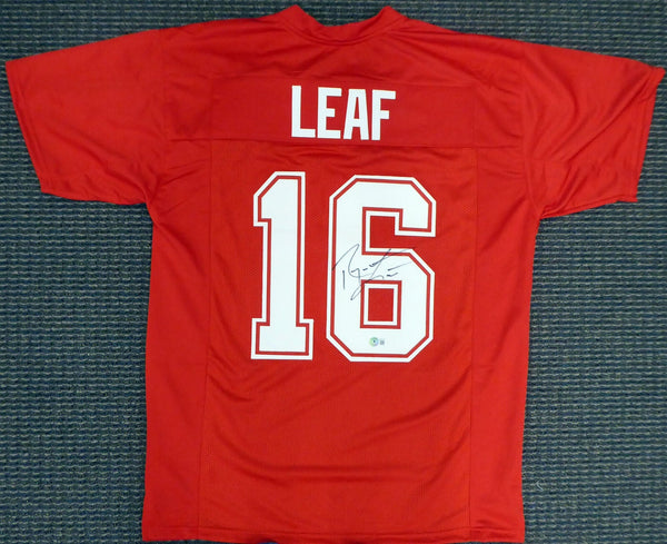 WASHINGTON STATE COUGARS RYAN LEAF AUTOGRAPHED RED JERSEY BECKETT BAS QR 193979