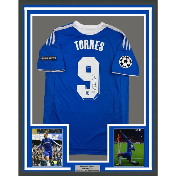 Framed Autographed/Signed Fernando Torres 35x39 Chelsea FC Blue Jersey COA