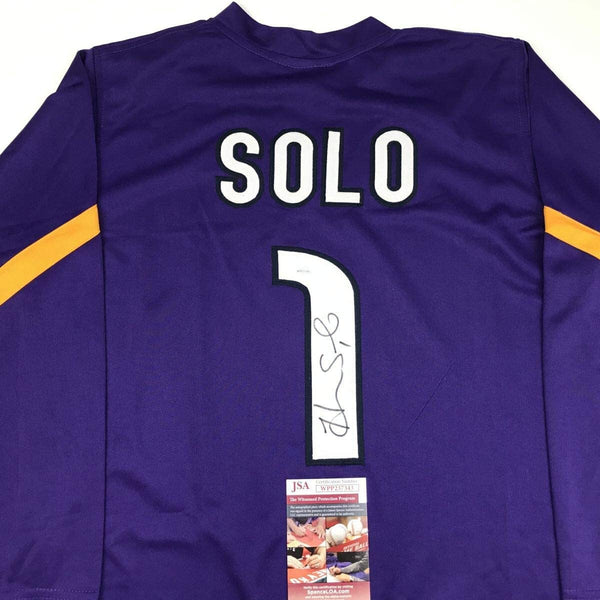 Autographed/Signed Hope Solo Purple Long Sleeve Soccer Team USA Jersey JSA COA