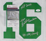 Tom Satch Sanders Signed Boston Celtics Jersey 2xInscribed (JSA COA) 8xNBA Champ