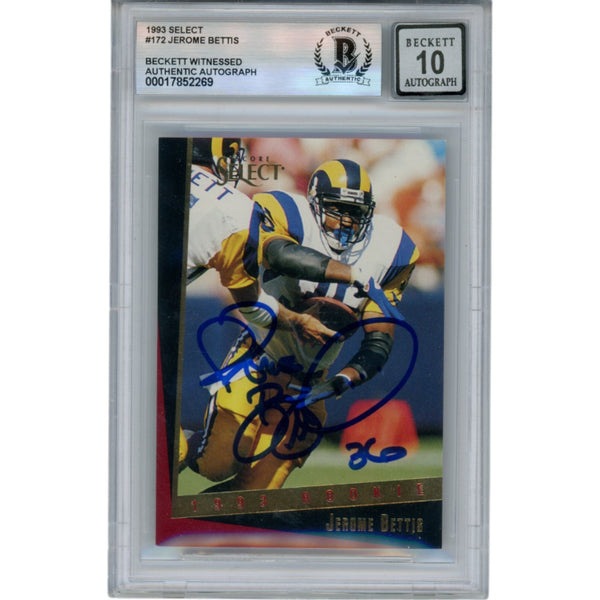 Jerome Bettis Autographed 1993 Select #172 Slabbed Trading Card Beckett 50636