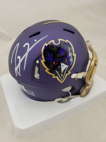 RAY LEWIS SIGNED BALTIMORE RAVENS ALTERNATE SPEED MINI HELMET BECKETT
