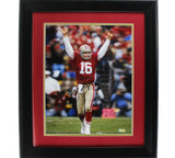 Joe Montana Signed San Francisco 49ers Framed 16x20 Photo - Red Jersey Celebrati