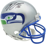 TYLER LOCKETT AUTOGRAPHED SEAHAWKS SILVER SPEED MINI HELMET MCS HOLO 236386