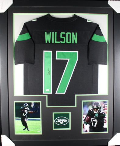 GARRETT WILSON (Jets black green TOWER) Signed Autographed Framed Jersey JSA