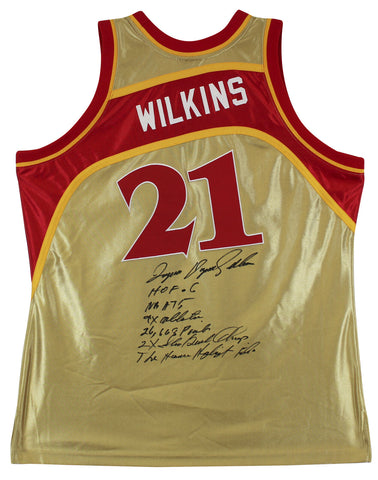 Hawks Dominique Wilkins "Stat" Signed Gold M&N 75th HWC Swingman Jersey BAS Wit