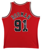 Bulls Dennis Rodman Signed Red Mitchell & Ness HWC Swingman Jersey JSA Witnessed