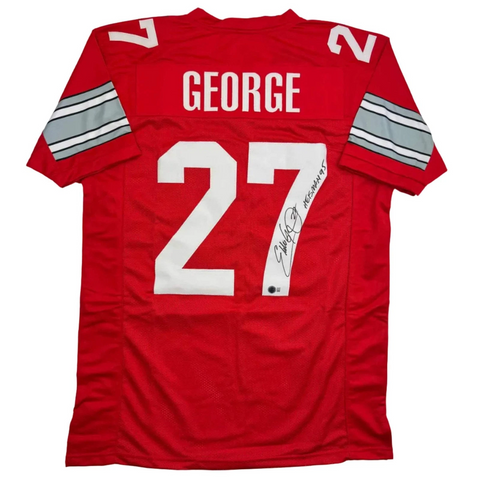 Autographed/Signed Eddie George Ohio State Red College Football Jersey JSA COA