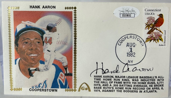 Hank Aaron Autographed 1982 Cooperstown HOF Induction Gateway Stamp Envelope JSA