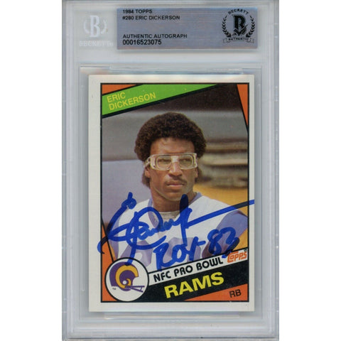 Eric Dickerson Autographed 1984 Topps 280 Trading Card HOF Beckett 47036