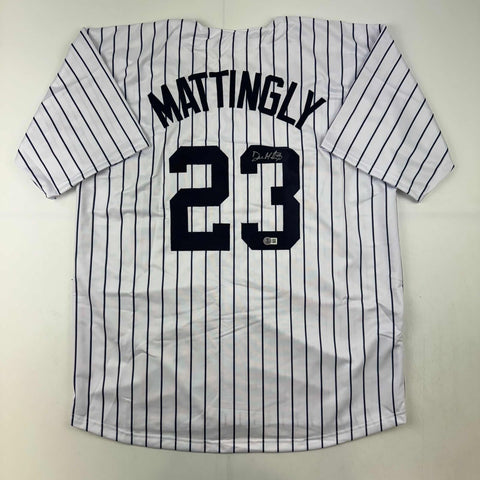 Autographed/Signed Don Mattingly New York Pinstripe Baseball Jersey BAS Holo