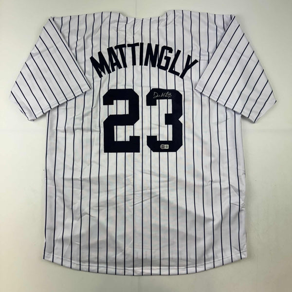 Autographed/Signed Don Mattingly New York Pinstripe Baseball Jersey BAS Holo