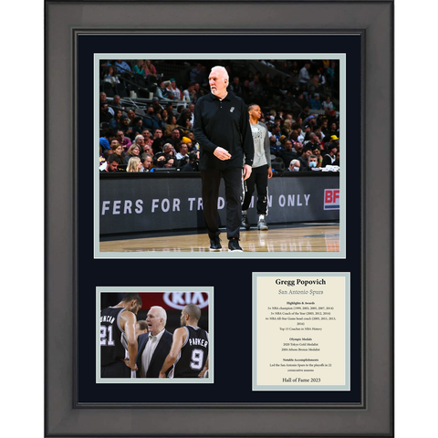 Framed Gregg Popovich Hall of Fame San Antonio Spurs Basketball 12"x15" Photo