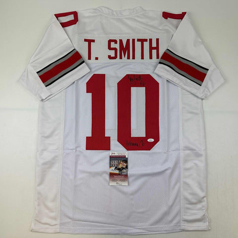 Autographed/Signed Troy Smith Heisman 06 Ohio State White College Jersey JSA COA
