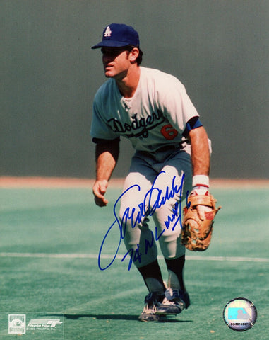 Steve Garvey Signed Dodgers Fielding 8x10 Photo w/74 NL MVP - (SCHWARTZ COA)