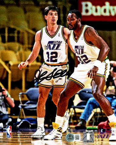 JOHN STOCKTON AUTOGRAPHED 8X10 PHOTO JAZZ W/ KARL MALONE BECKETT WITNESS 224394