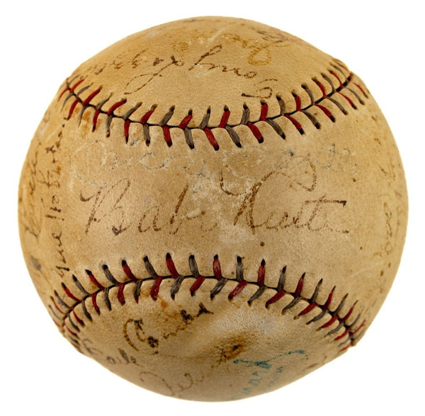 Babe Ruth Lou Gehrig Mantle Signed 1928 Yankees Team Signed AL Baseball JSA LOA