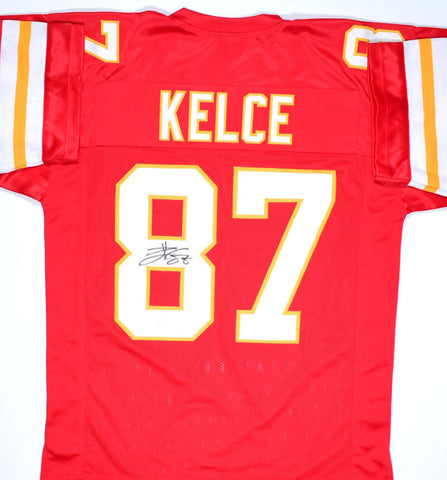 Travis Kelce Autographed Red Pro Style Jersey- Beckett W Hologram *Black