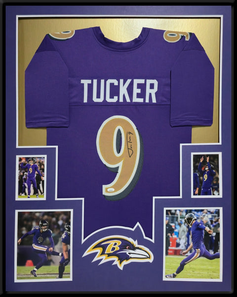 FRAMED BALTIMORE RAVENS JUSTIN TUCKER AUTOGRAPHED SIGNED JERSEY JSA COA