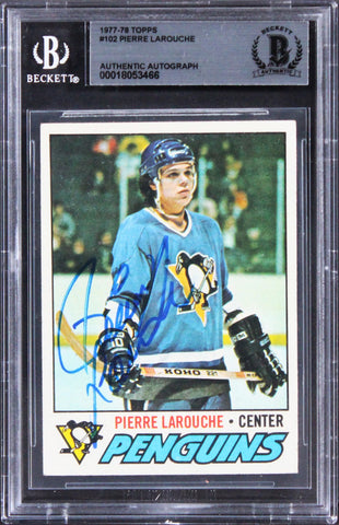 Penguins Pierre LaRouche Authentic Signed 1977 Topps #102 Card BAS Slabbed 2