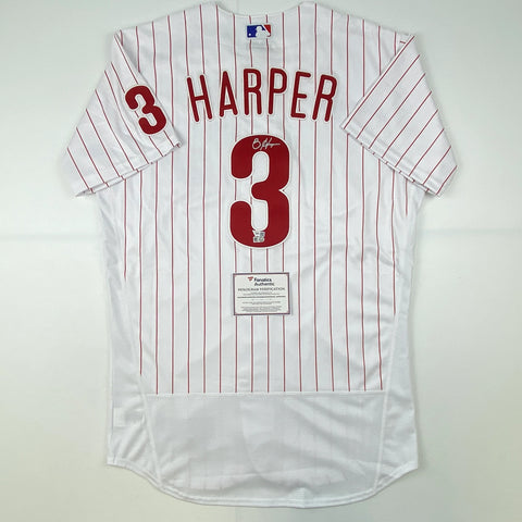 Autographed/Signed Bryce Harper Phillies Pinstripe Authentic Jersey Fanatics COA