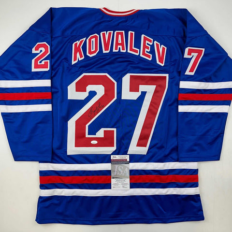 Autographed/Signed Alexei Kovalev New York Blue Hockey Jersey JSA COA