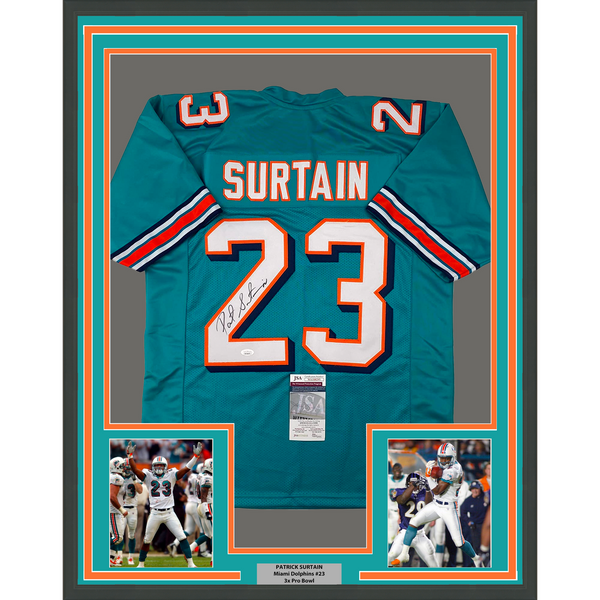 Framed Autographed/Signed Patrick Surtain 33x42 Miami Teal Jersey JSA COA