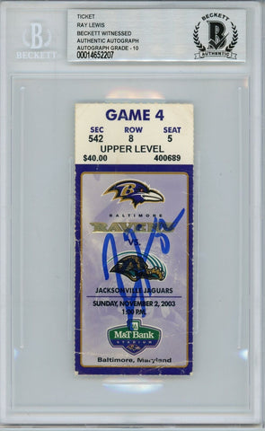 Ray Lewis Signed Baltimore Ravens Ticket 11/2/03 vs Jaguars BAS Slab 39465