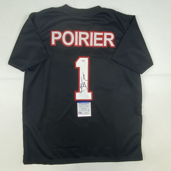 Autographed/Signed DUSTIN POIRIER UFC MMA Black Jersey Shirt PSA COA Auto