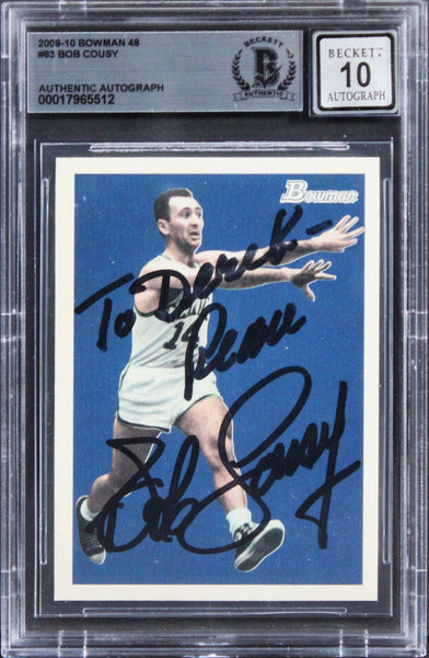 Celtics Bob Cousy "Peace" Signed 2009 Bowman 48 #83 Card Auto 10! BAS Slabbed