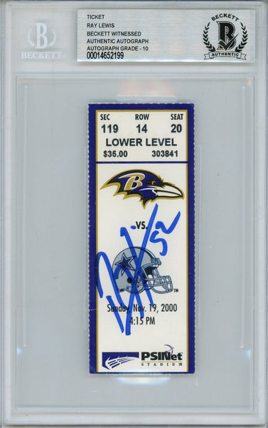 Ray Lewis Signed Baltimore Ravens Ticket 11/19/00 vs Cowboys BAS Slab 39464