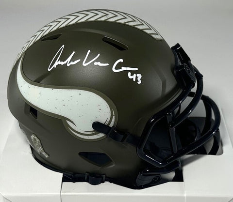 Vikings ANDREW VAN GINKEL Signed Riddell SALUTE Speed Mini Helmet AUTO - BAS