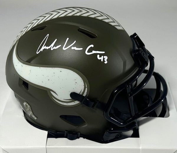 Vikings ANDREW VAN GINKEL Signed Riddell SALUTE Speed Mini Helmet AUTO - BAS