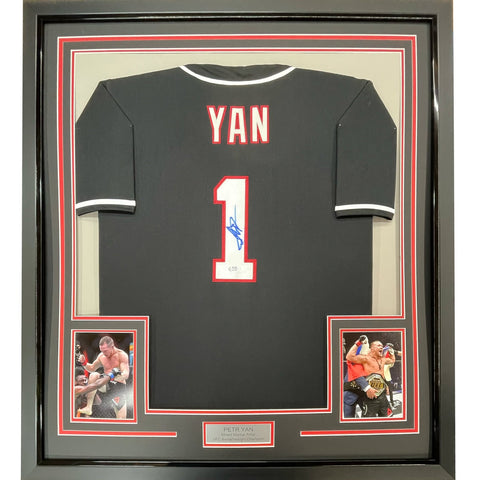 Framed Autographed/Signed Petr Yan 35x39 UFC Black Jersey Shirt PSA/DNA COA