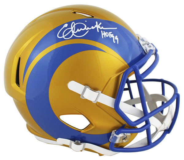 Rams Eric Dickerson "HOF 99" Signed Flash Full Size Speed Rep Helmet BAS Wit